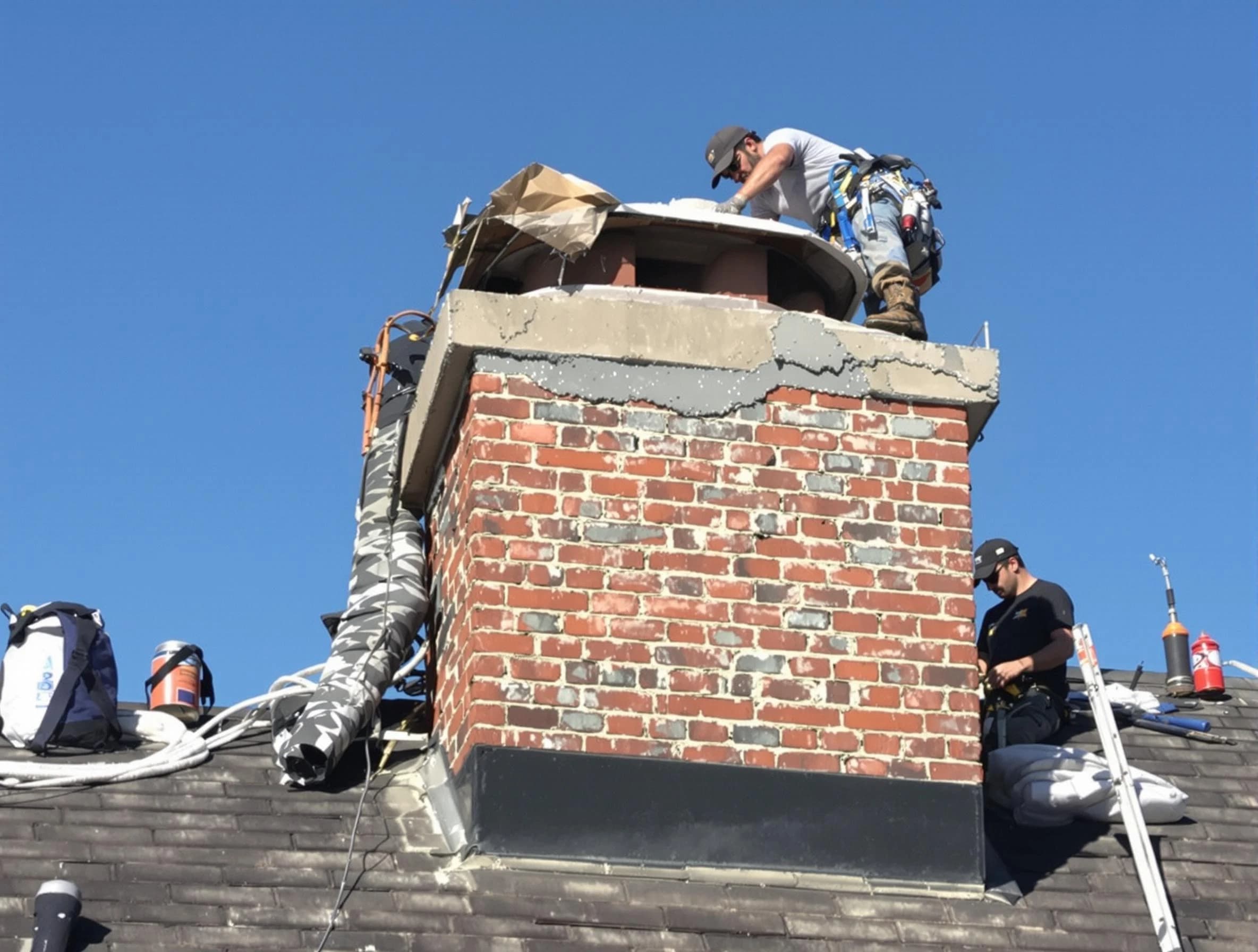 North Fayette Chimney Sweep installing a custom chimney crown in North Fayette, PA