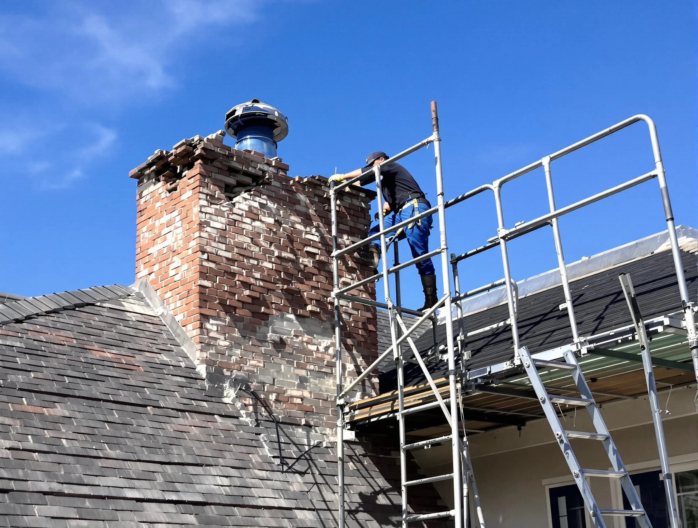 Rebuilding a chimney structure by North Fayette Chimney Sweep in North Fayette, PA