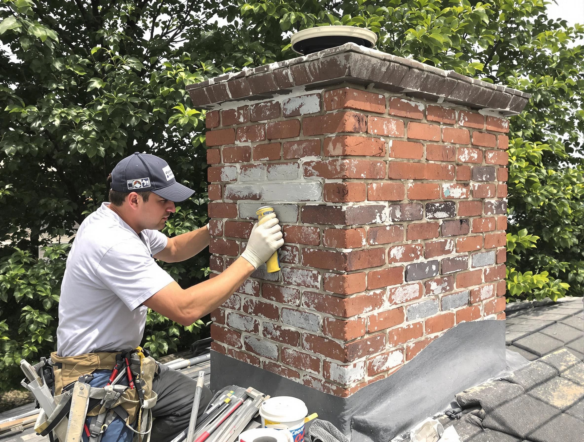 North Fayette Chimney Sweep restoring an aging chimney in North Fayette, PA