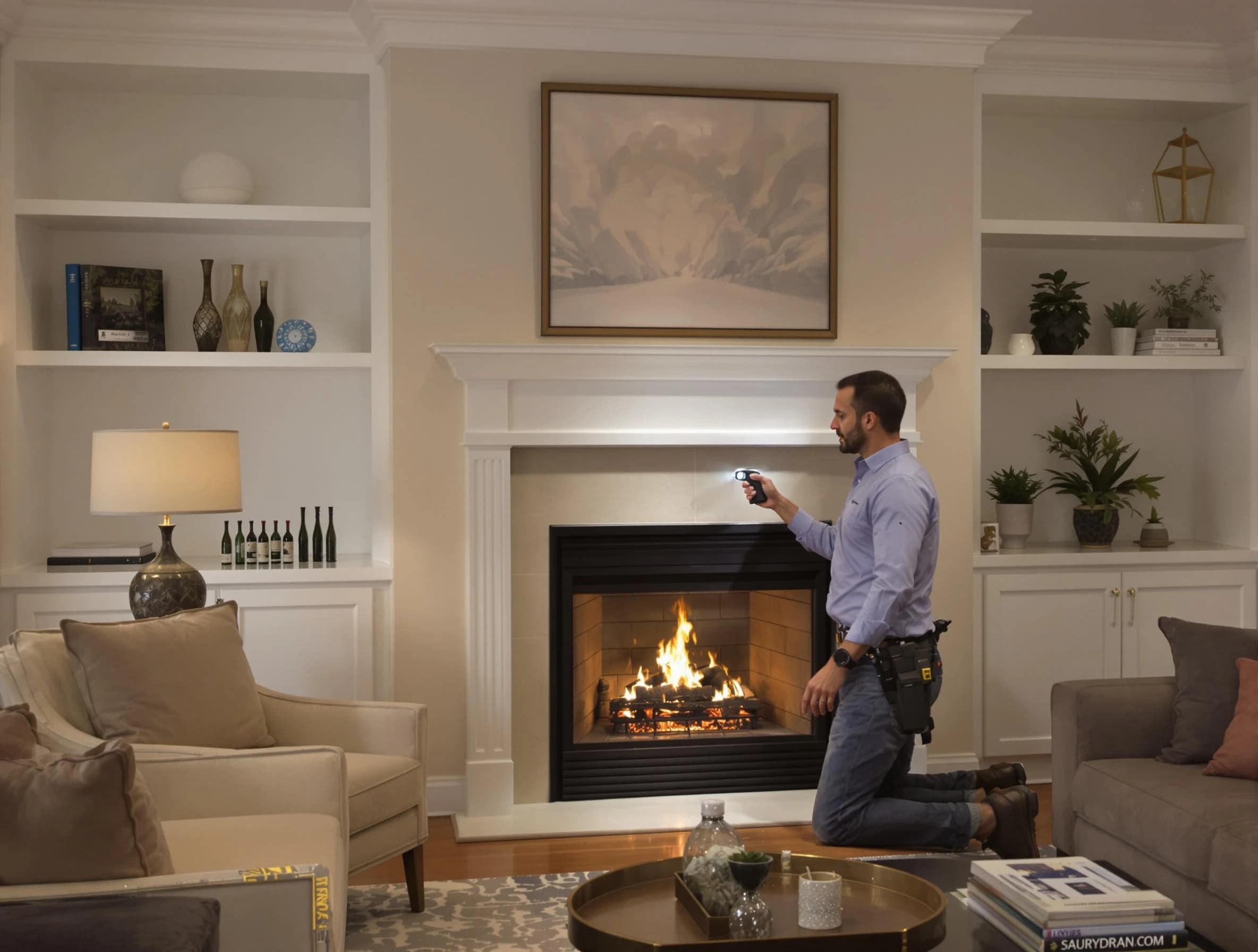 North Fayette Chimney Sweep conducting a fireplace safety inspection in North Fayette, PA