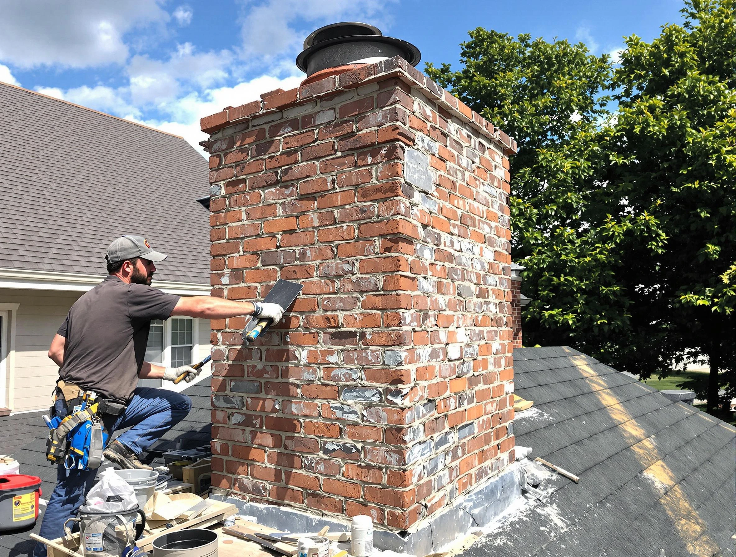 Completed chimney rebuild by North Fayette Chimney Sweep in North Fayette, PA