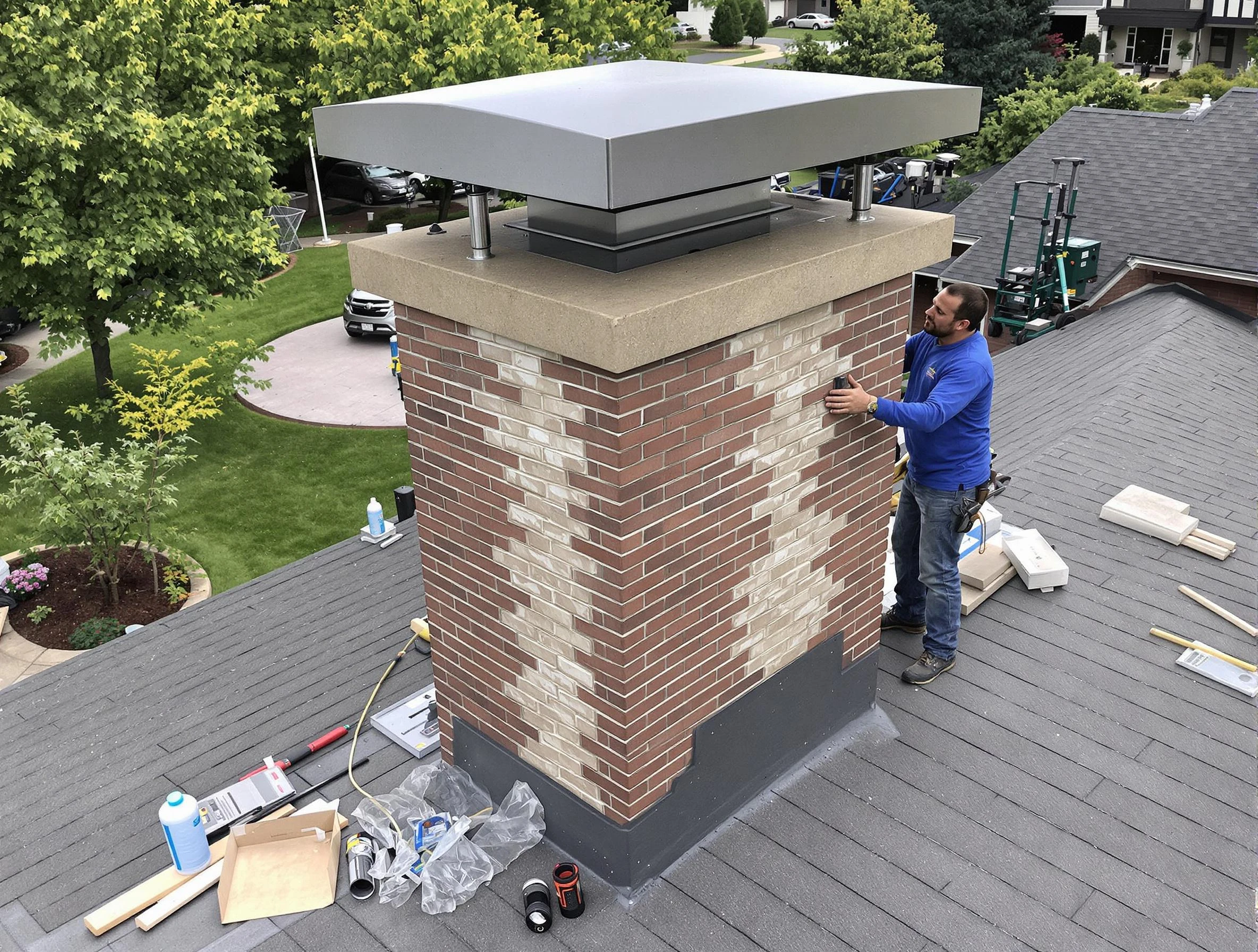 North Fayette Chimney Sweep team working on a custom chimney remodel in North Fayette, PA